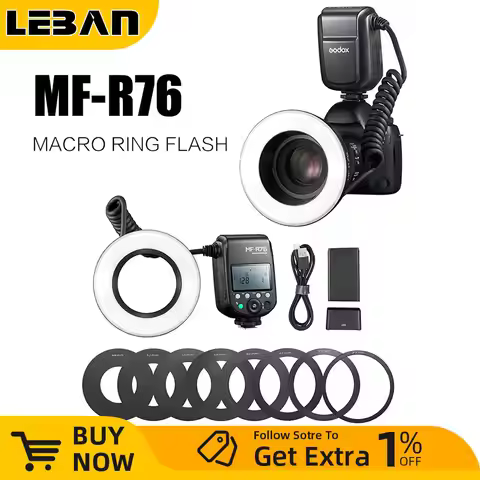 Godox MF-R76 RING76 5000K Macro LED Ring Light Speedlite Flash Light for Sony Canon Nikon Camera 5D 