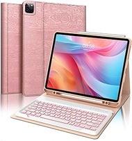 iPad Pro 12.9 inch 2022 Case with Keyboard, Keyboard Case for 12.9-inch iPad Pro 6th/5th/4th/3rd Gen, Smart Folio Case with Pencil Holder, Detachable Wireless Keyboard, 7 Colors Backlit, Sugar Pink