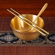 Pure Copper Brass Bowl Brass Bowl Brass Chopsticks Spoon Three-Piece Set Household Tableware Rice Bo