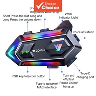 Y20 MAX Waterproof Helmet Bluetooth Intercom RGB Light V5.3 1000mAh For Moto