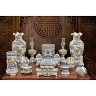 Ancestor altar set - Buddha worship, royal enamel, hand-embossed motifs. High quality Bat Trang cera