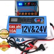 Casan Aki / Cas Aki Motor dan Mobil / Charger Aki / CAS AKI / CHARGER ACCU /PORTABLE ACCU 10A 12V / 24V MOTOR MOBIL /  Charger Aki Mobil Motor Lead Acid 12-24V 10A with LCD