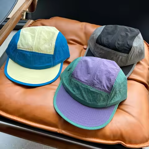 Casual Japanese Style Splicing Baseball Cap 5-Panel Quick-drying Snapback Hats Thin Adjustable Sun V
