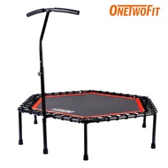 OneTwoFit 1.36M Silent Trampoline with Adjustable Handle Bar Fitness Red Mini TRAMPOLINE OT088