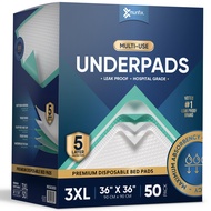 50 Pack Disposable Bed Pads 36 X 36 Inches, Super Absorbent Extra Large Incontinence Underpads, 125