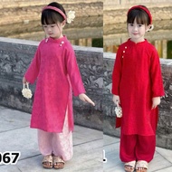 SUPER CUTE PINK/RED SILK Ao Dai SET WITH JEWELS | Bigbaby Q2