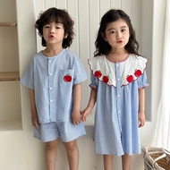 Children Summer Suit Boys Pure Cotton 2025 New Style Summer Clothes Baby Casual Girls Dress Sisters 