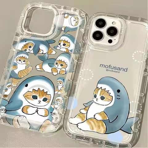 Cute Cartoon Mofusand Cat Clear Phone Case For iPhone 16 15 14 13 12 11 Pro Max XS X XR 8 7 Plus SE 