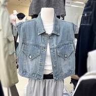denim jacket woman denim vest woman Solid Color Single-Breasted Wash Denim Vest for Women