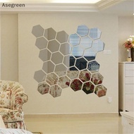 [Asegreen] 12Pcs Hexagonal Frame Stereoscopic Mirror Wall Sticker Decoration