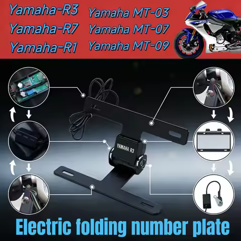 Aluminum Alloy Electric Folding Motorcycle License Plate Frame Number Holder with One Touch for Yama