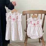 0-6 Year Old Girl Sisters Outfit Baby Pink Floral Sleeveless One-piece Romper Kids Dress Summer Chil