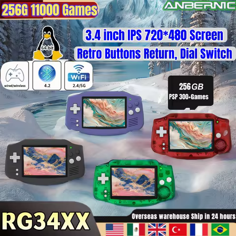 ANBERNIC RG 34XX Retro Handheld Game Console Video Player Gaming Linux 3.4-inch HD IPS OCA WIFI Blue