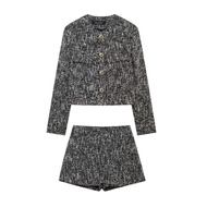 Willshela Women Fashion Grey  2 piece sets Jacket And Shorts O-Neck Long Sleeves Min Skirt Casual Fe