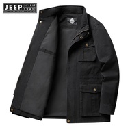 JEEP SPIRIT 1941 ESTD Mens Spring Pure Cotton Mens Casual Loose Collar Multi Bag Middle aged Coat