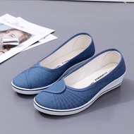 One Brand Nurse Shoes Denim Blue Wedge Canvas Shoes Women's Single Shoes Beauty Shoes Dance Shoes Bl