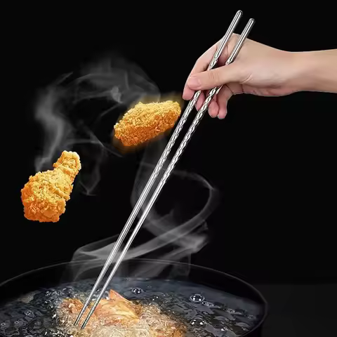 1 Pair Cooking Chopsticks Stainless Steel Chopsticks Extra Long Frying Chopsticks Hot Pot Long Chops
