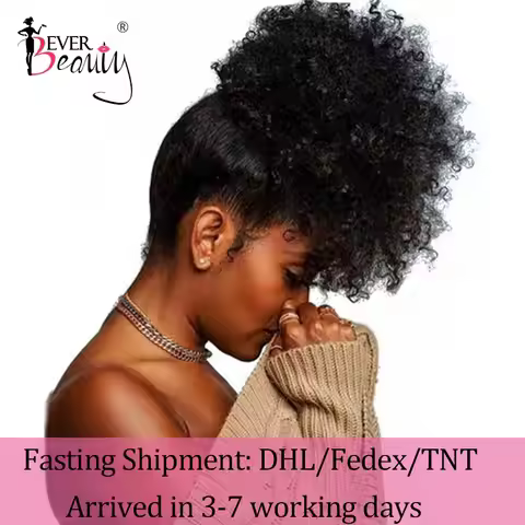 Ponytail Human Hair Mongolian Afro Kinky Curly Wrap Around Ponytails 4B 4C Clip In Extensions For Wo