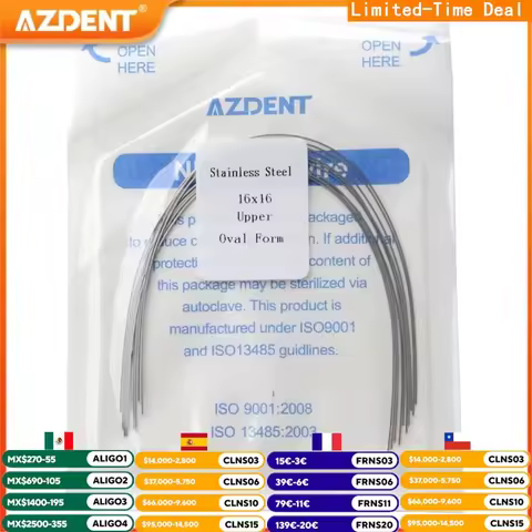 10PCS/Pack AZDENT Dental Orthodontic Stainless Steel Round Rectangular Arch Wires Oval Form Upper Lo