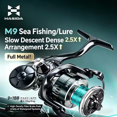 HASIDA M9 Full Metal Spinning Reel 9+1 BB 6-12kg Drag 5.2:1 4.7:1 High Ratio Long Cast Saltwater Pro