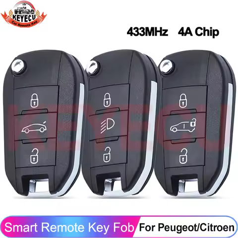 KEYECU 433MHz 4A HITAG AES Chip For Peugeot 308 3008 Expert 2016+ For Citroen C4 Cactus C5 C6 2014+ 