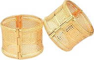 Gold Tone Indian Bangle Set for Women Dubai Style Bangle Set Engraved Filigree Style Hinge Openable 
