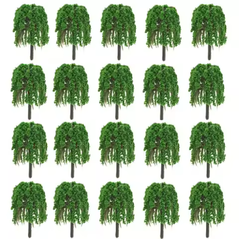 20Pc Artificial Willow Tree Model Green Miniature Scenery Landscape Model Weeping Willow Tree for Tr