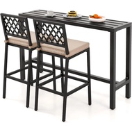 3 Keping Set Meja dan Kerusi Bar Luaran, Meja Bar Ketinggian 55 Pub & 2 Bangku Bar Berkusyen Dengan 