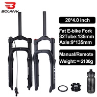 Bolany Bicycle Front Fork Magnesium Alloy Hook MTB 20*4.0 Snow Fat 135mm Travel Suspension Air Bike Fork E-bike Cycling