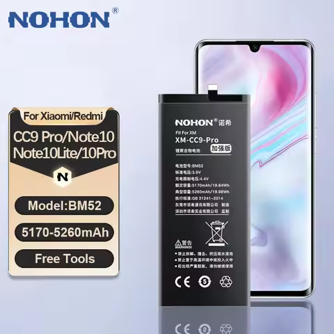 NOHON BM4F BM52 Replacement Battery for Xiaomi CC9 Pro CC9E Phone Battery for Mi Note10 Pro 9Lite A3
