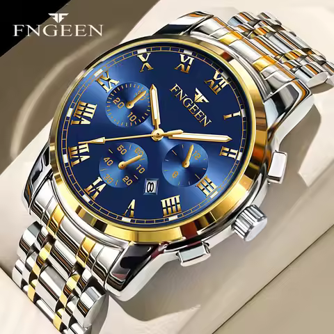 FNGEEN Hot Men Watches Top Brand Luxury Waterproof Date Clock Male Steel Strap Fashion Quartz Watch 