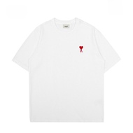 Ami Iagain Couples Short Sleeve T-shirts Pure Cotton Embroidered Casual American Style Womens Loose