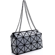 Matte Silver Gray Issey Miyake BAOBAO Double Chain Sling Tote Bag / Shoulder Bag