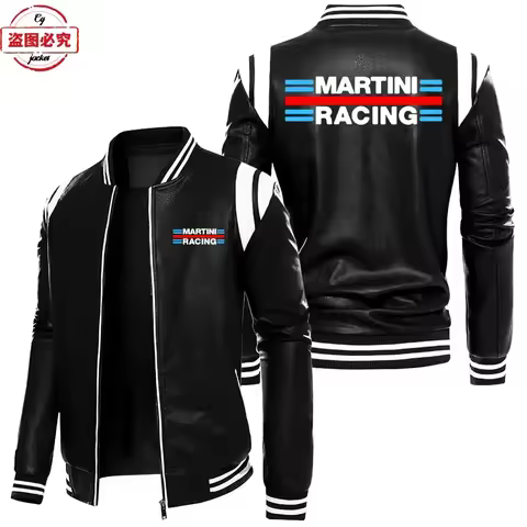 Martini Racing logo printed racing suit contrasting color leather jacket pu leather jacket men's aut