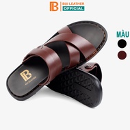 Dép nam quai ngang da bò Nappa cao cấp Bụi Leather E102 đế đúc nguyên khối khâu viền thủ công đi êm