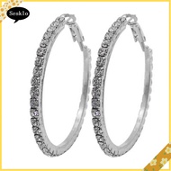 [SK] Elegant Big Circle Round Hoop Earrings Women Rhinestone Inlaid Wedding Jewelry