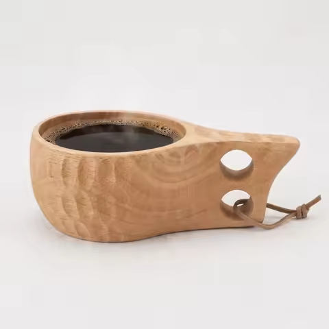 Nordic Style 350ml Handle Cup Smooth Cup Ergonomic Grip Beverage Cup Wood Solid Handle Drinking Mug 