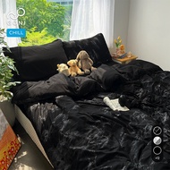 GONI CHILL duvet cover set in Marble Black - Elastic bed sheet 4-25cm high, size 1m,1m2,1m4,1m6,1m8,