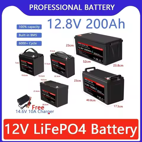 12V LiFePO4 Battery 200Ah Rechargeable Battery With BMS For Camping Batteries golf cart Solar Storag
