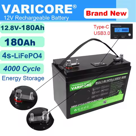 VariCore 12.8V 180AH LiFePO4 Battery 12V 4s LED display Lithium Batteries For Campers Golf Cart Off-