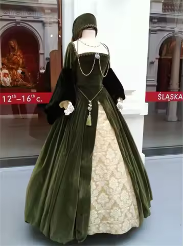 Victorian Queen Elizabeth Tudor Period Tudor Dress Cosplay Costume Anne Boleyn Style Green Medieval 