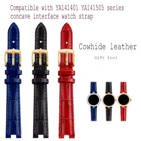 12 14mm cowhide notch leather women watch strap chain accessories black white pink watchband For GC