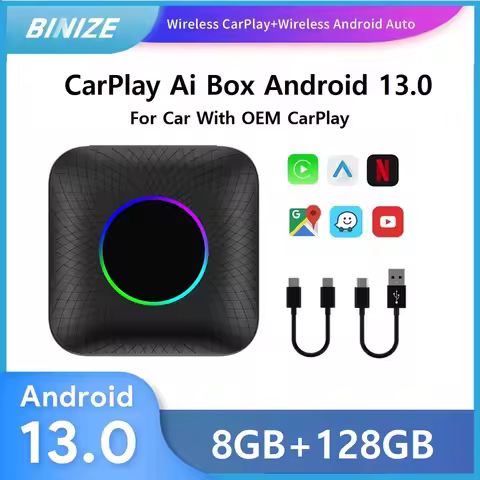 Binize CarPlay Ai Box Android 13.0 Wireless CarPlay Wireless Android Auto QCM6125 8-Core For Car Wit