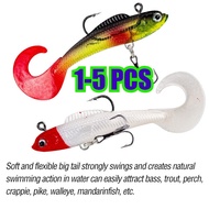 1-5pcs, soft plastic lure, 9CM/9G, fishing lure, Jigging Wobblers soft lure, 3D Eyes rubber lure