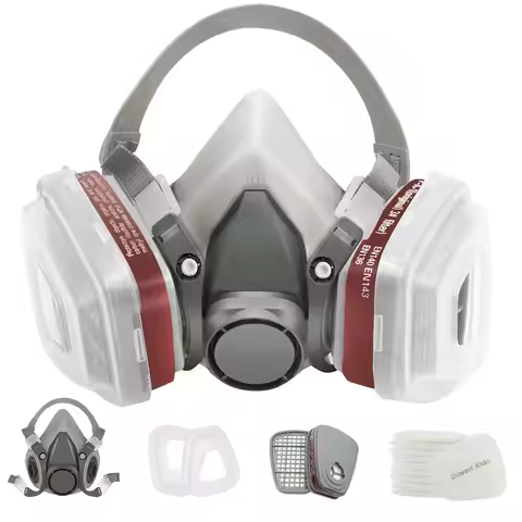 7IN1 Gas Mask Painting Spray Respirator Sets 95% Dust Particle Filtration Organic Acid Ammonia Chemi
