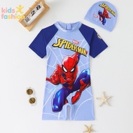 2PCS Spider-Man Boys One-Piece Swimsuit Set Cute Cartoon Quick-Dry Swimwear for Kids with Swim Cap