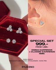 Emma Earrings + Classic Earrings ขนาด 4mm. 0.25 ct.Set ต่างหูเพชร CZ เหมาะสำหรับผิวแพ้ง่าย