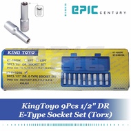 KINGTOYO 9PCS 1/2" DR E-TORX SOCKET SET (Deep E-Socket)