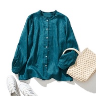 低調甜美 氣質襯衫 100%亞麻 亞麻襯衫 孔雀藍 210804-5