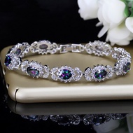 SEQUITO Bán Sỉ Vòng Tay Tennis Hoa Đá Cubic Zirconia Cầu Vồng Huyền Bí Tự Nhiên Vòng Tay Cho Nữ Tran